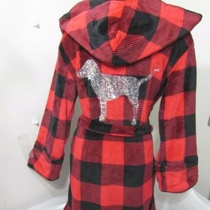 Victoria Secret Pink Sequin Black Red Cozy Plush Bath Robe Hoodie